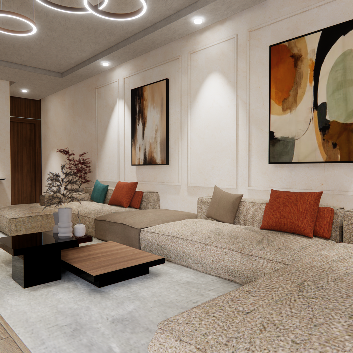 Conception 3D Pièce de vie | Atmosphère Chic
