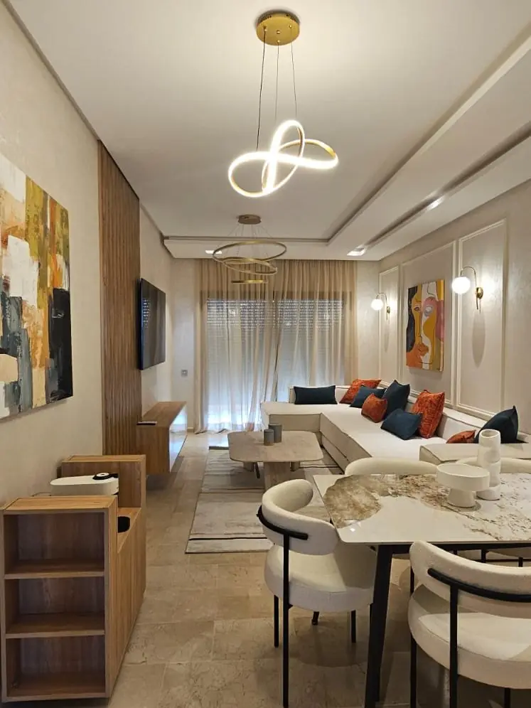 Séjour d'un appartement de location livré à Marrakech