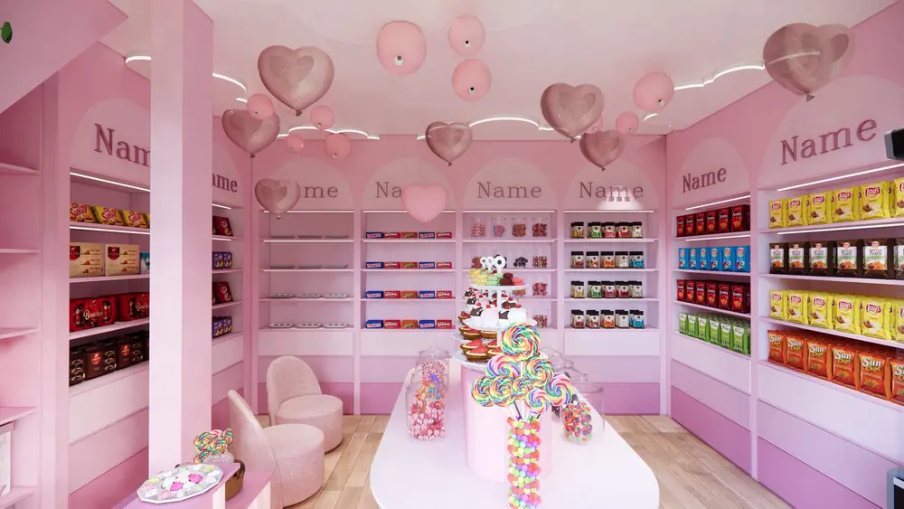 Boutique de confiserie (rendu 3D)