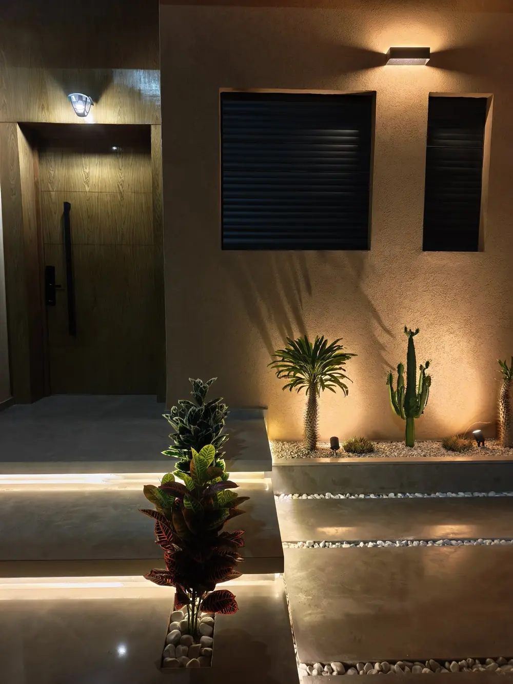 Entrée : marches lumineuses et jardinière (photo réelle)