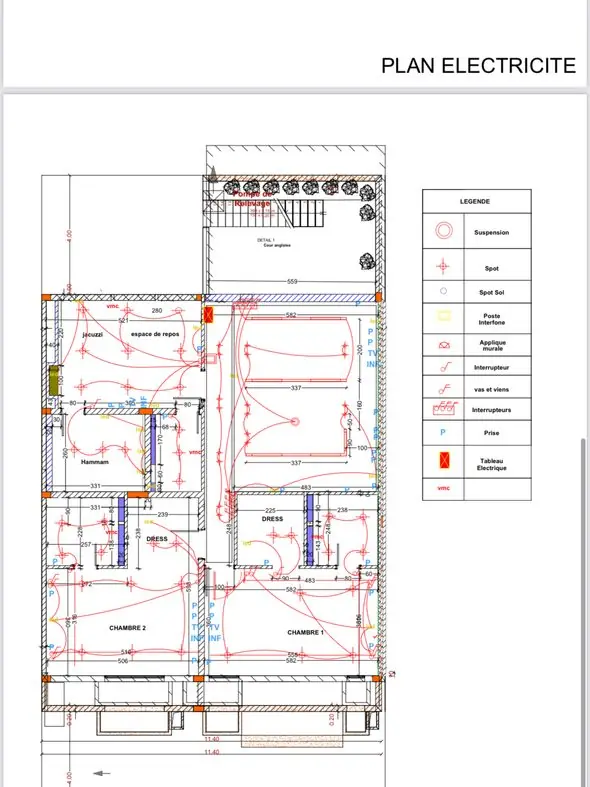 Plan électrique de la villa semi-finie à Marrakech
