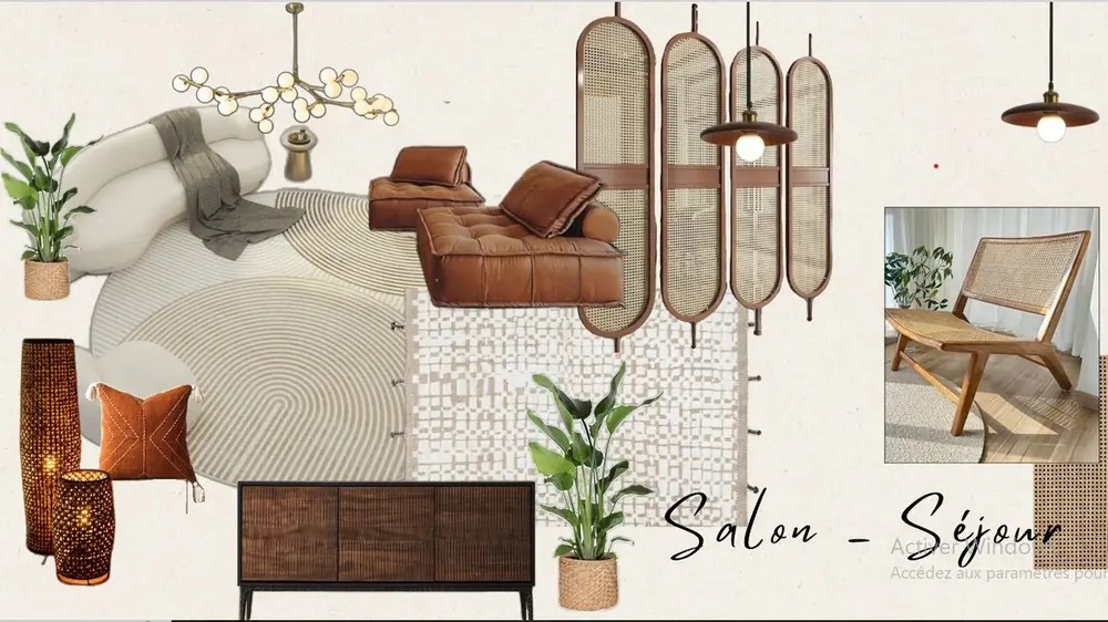 Planche d’ambiance du salon, villa à Hay Riad