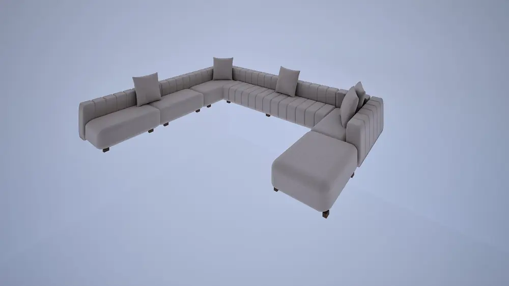 Rendu 3D : canapé en U, vue de dessus