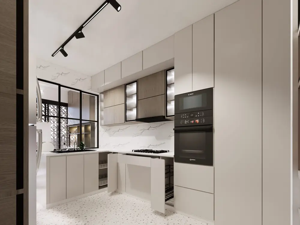 Rendu 3D de la cuisine, appartement à Casablanca
