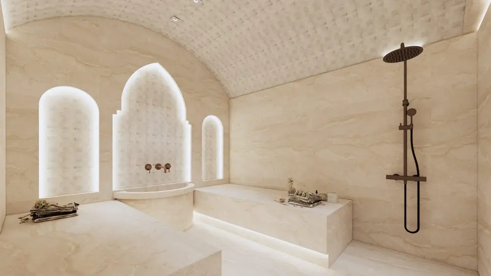 Rendu 3D du hammam d'une villa à Marrakech