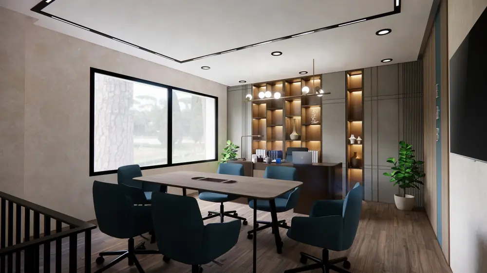 Rendu 3D de la mezzanine créée dans la double hauteur, bureaux à Casablanca