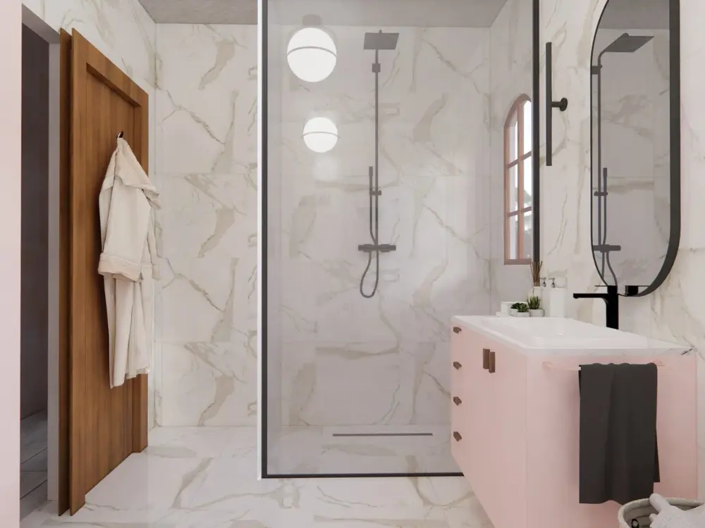 Rendu 3D de la salle de bain, villa à Marrakech