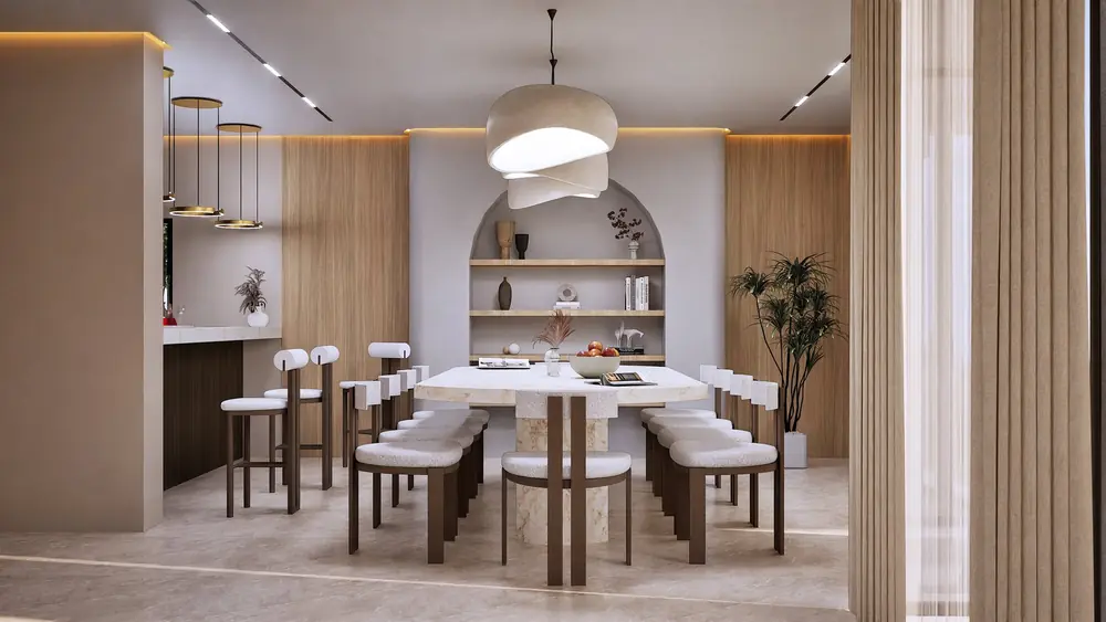 Rendu 3D : salle à manger et niche en arche