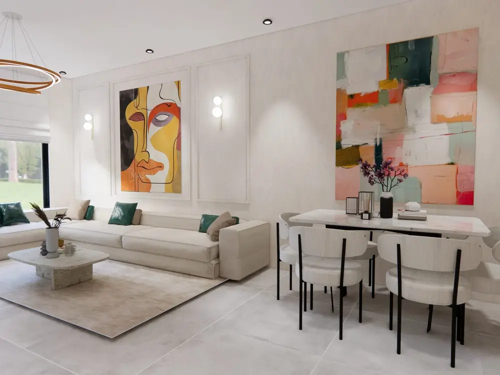 Rendu 3D du séjour, appartement à Marrakech