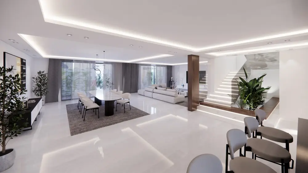 Rendu 3D du séjour d'une villa à Marrakech